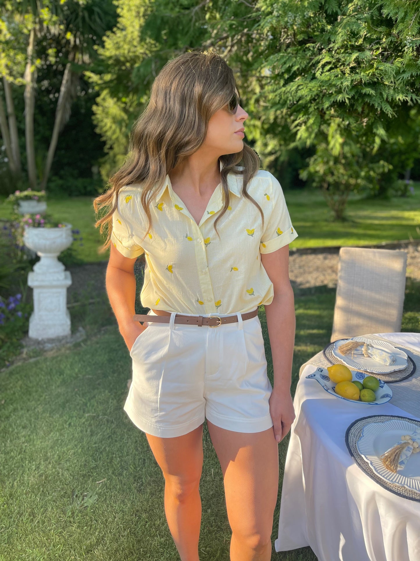 Cara white cotton shorts with belt
