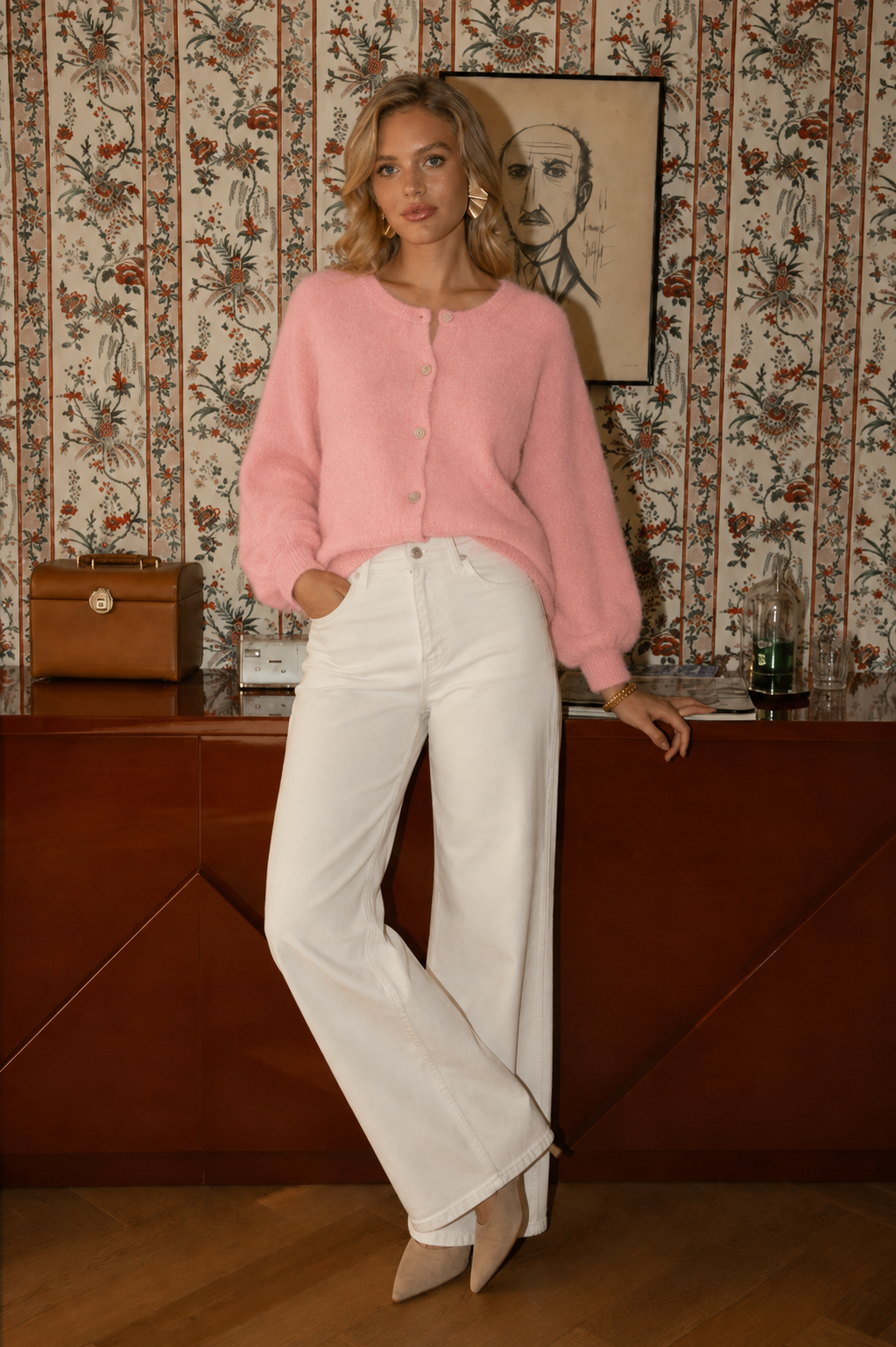 Harriet baby pink alpaca cardigan