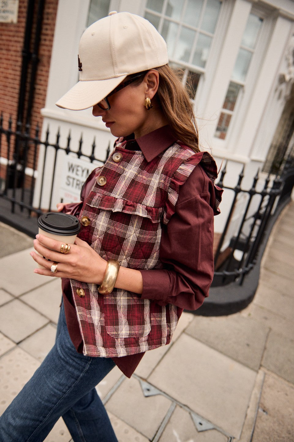 Billie tartan frill sleeve gilet