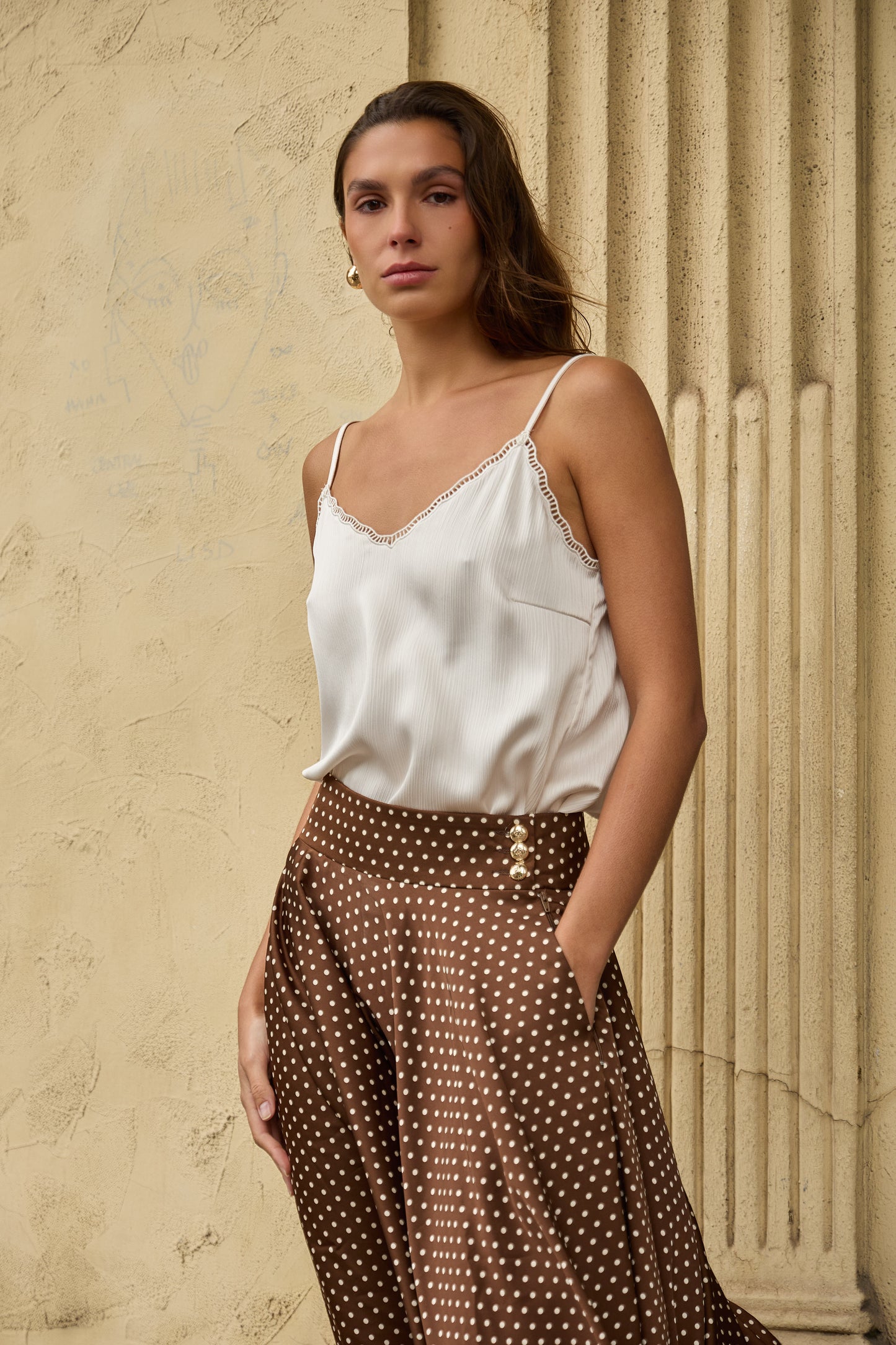 Clara chocolate brown polka dot skirt