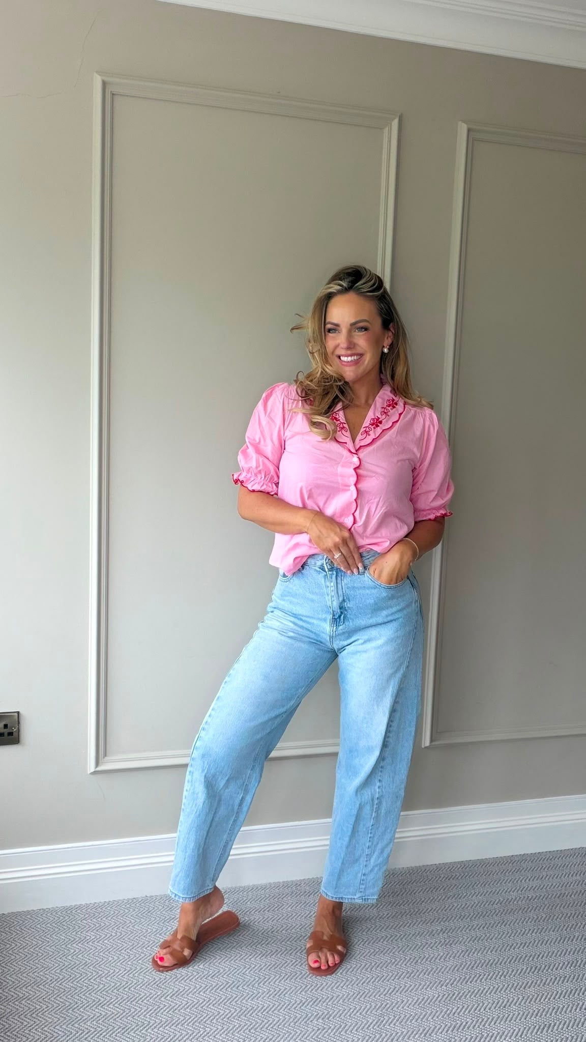 Victoria red and pink vintage style blouse