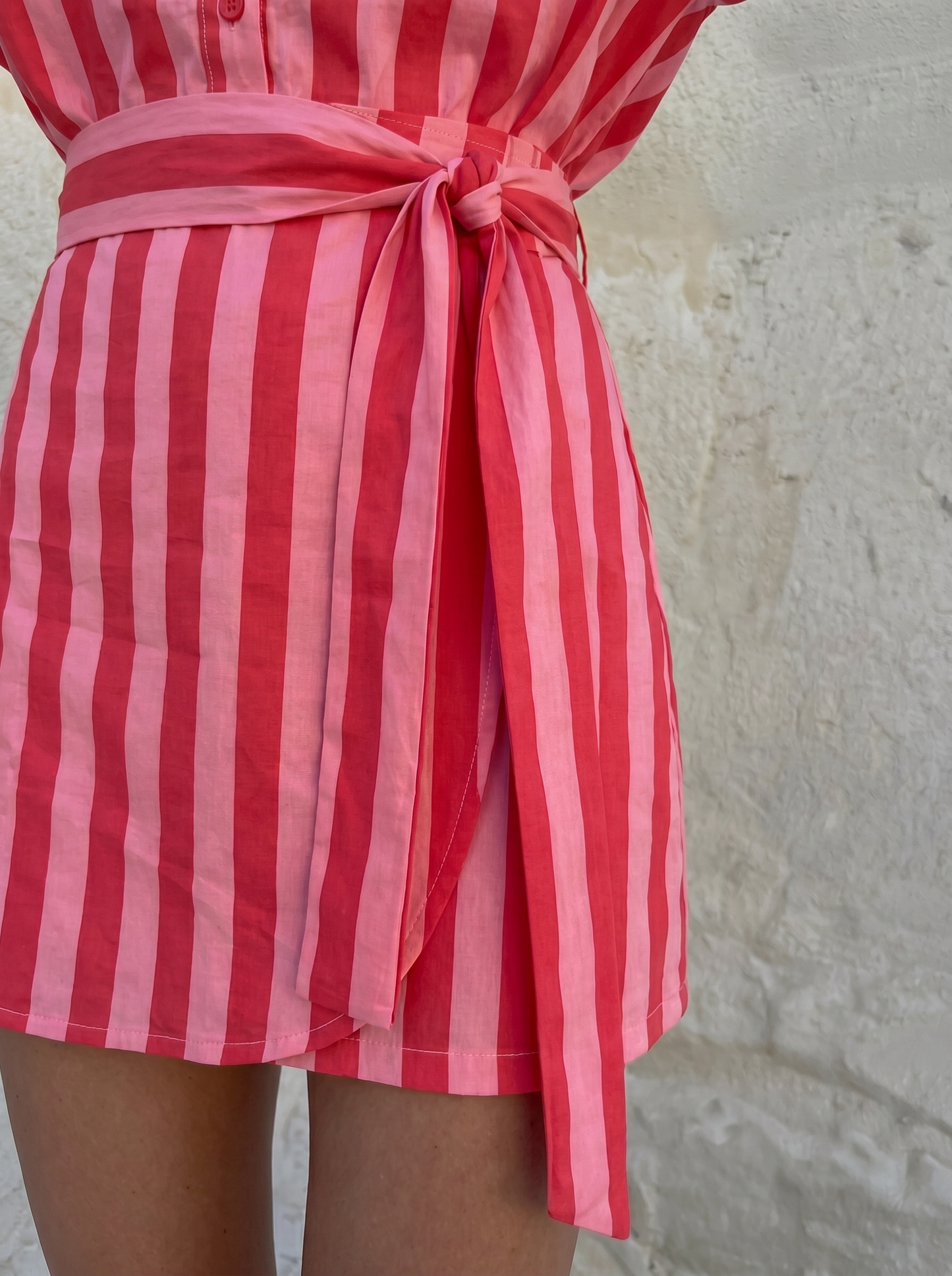 Lara red and pink stripe skirt and blouse set