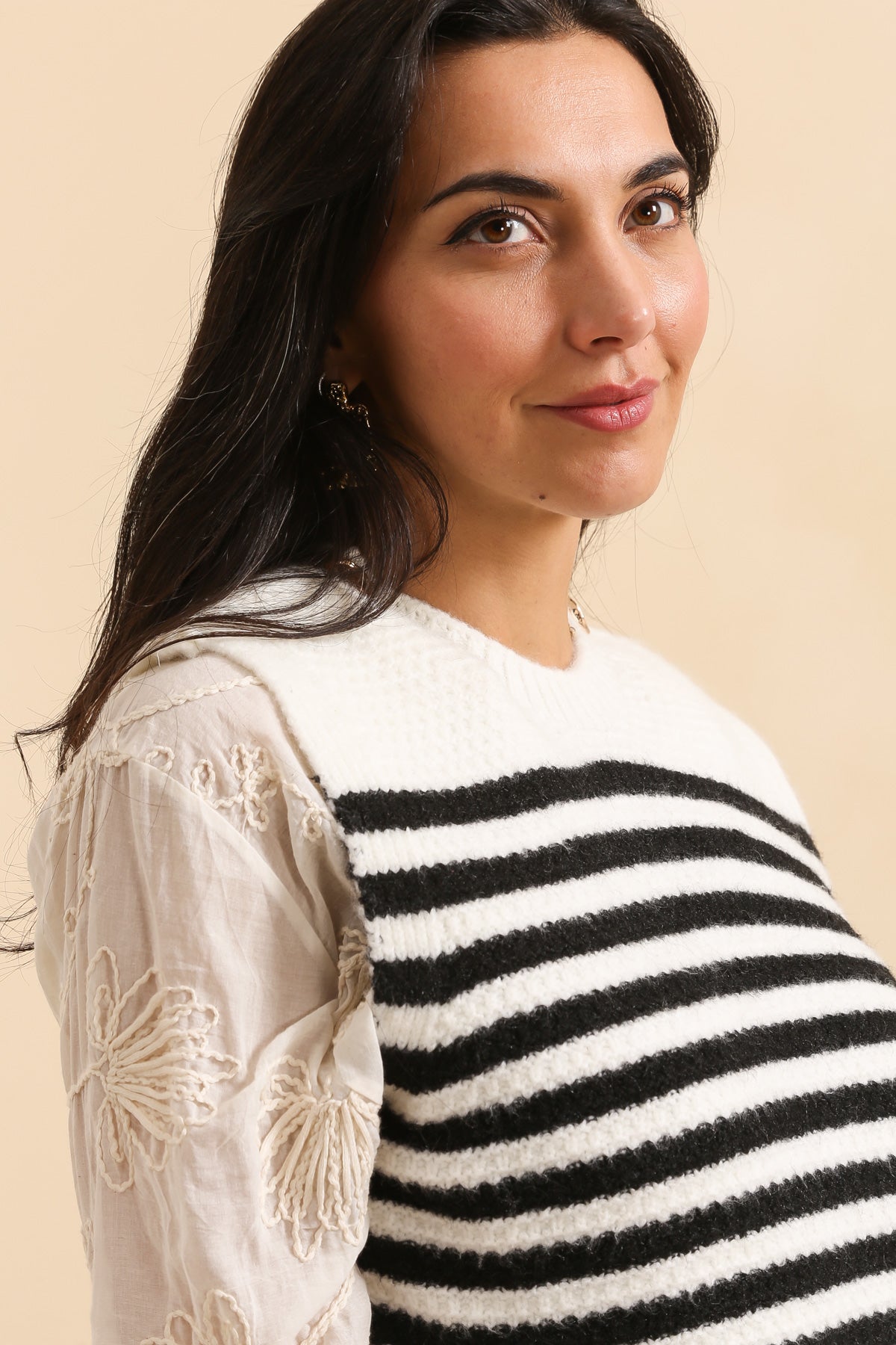Mandy stripe sleeveless gilet with gold buttons