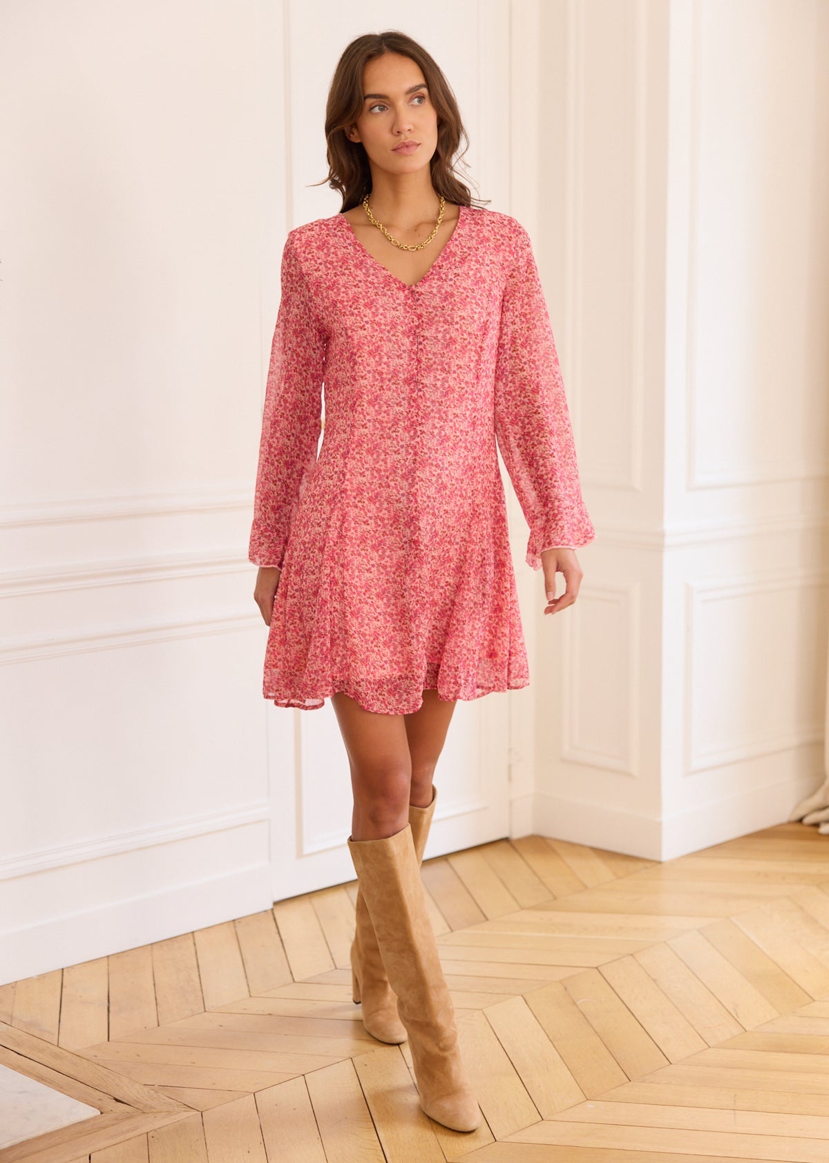Paula red chiffon shirt dress