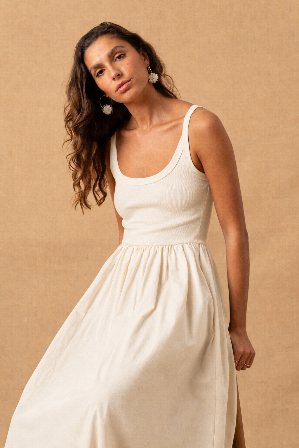 Emily cream full skirt maxi dress