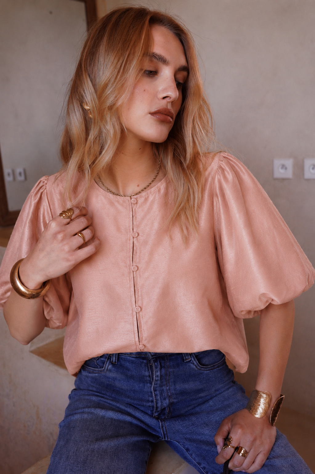 Eleanor powder pink puff sleeve top jacket