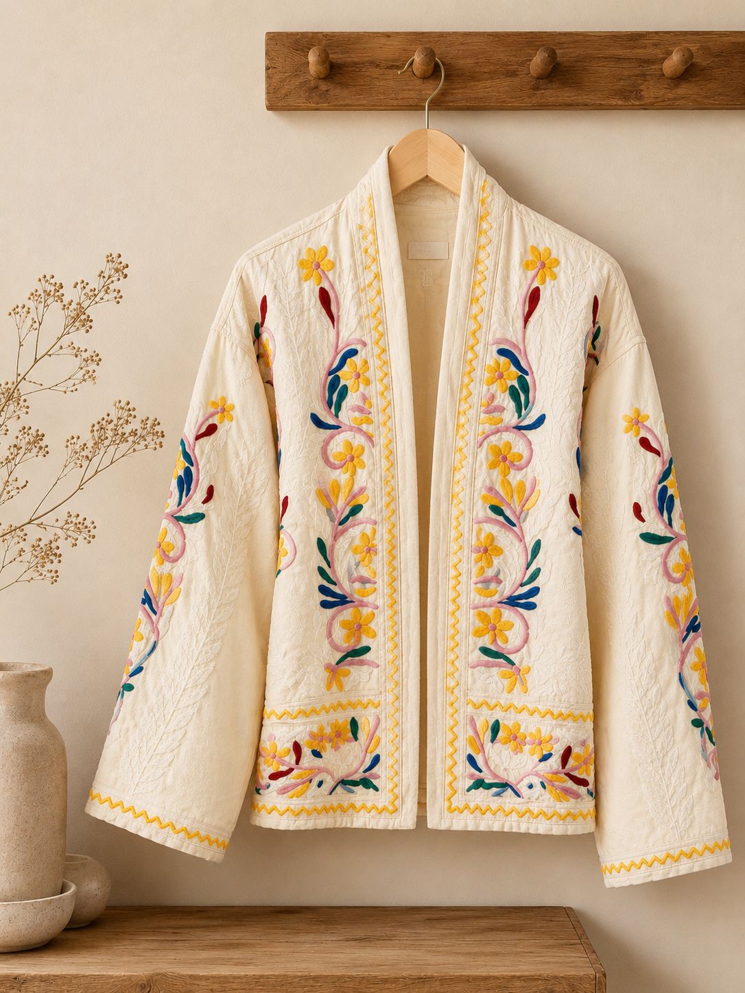 Joan cream embroidered kimono jacket