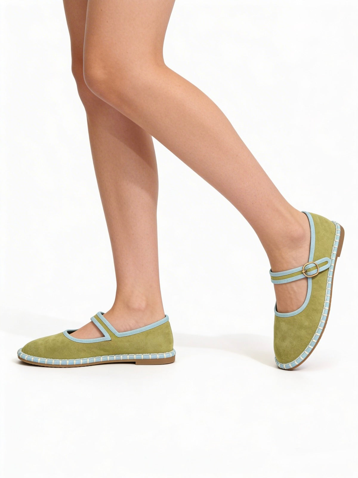 Green and blue trim flat shoes