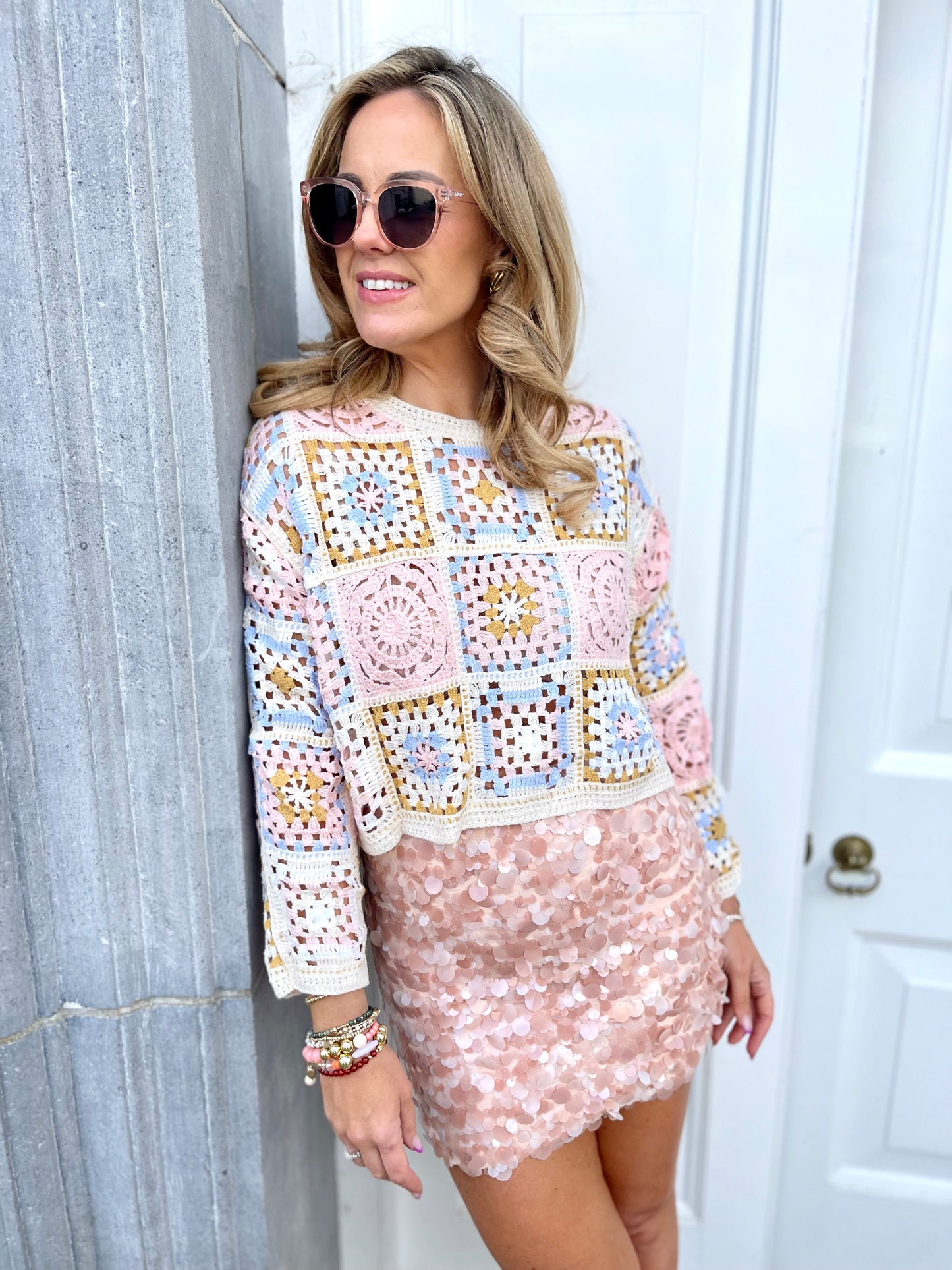 Holly coral sequin disc mini skirt