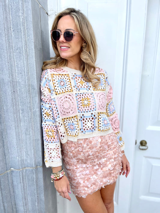 Holly coral sequin disc mini skirt