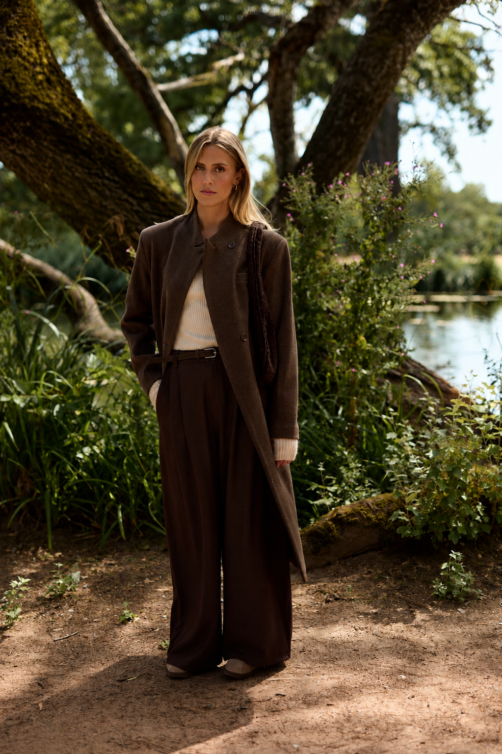 Heather brown wool long coat