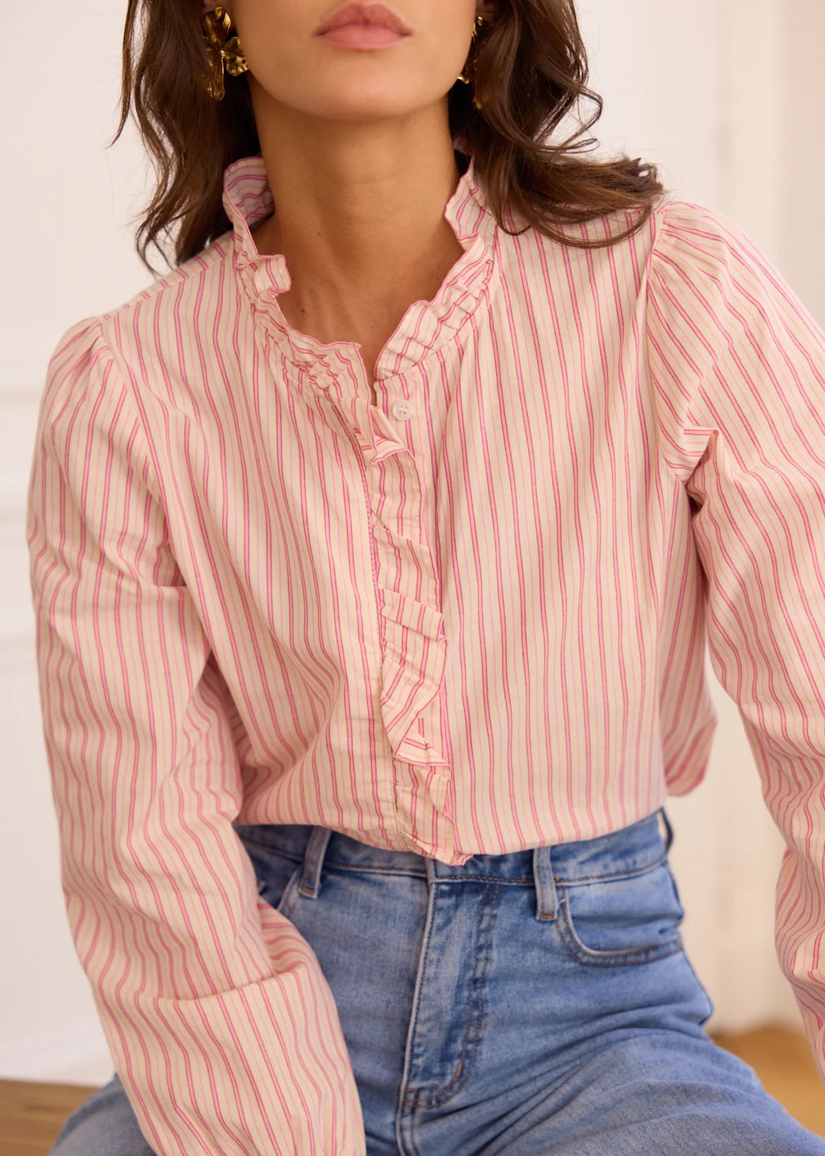 Simone pink striped cotton blouse