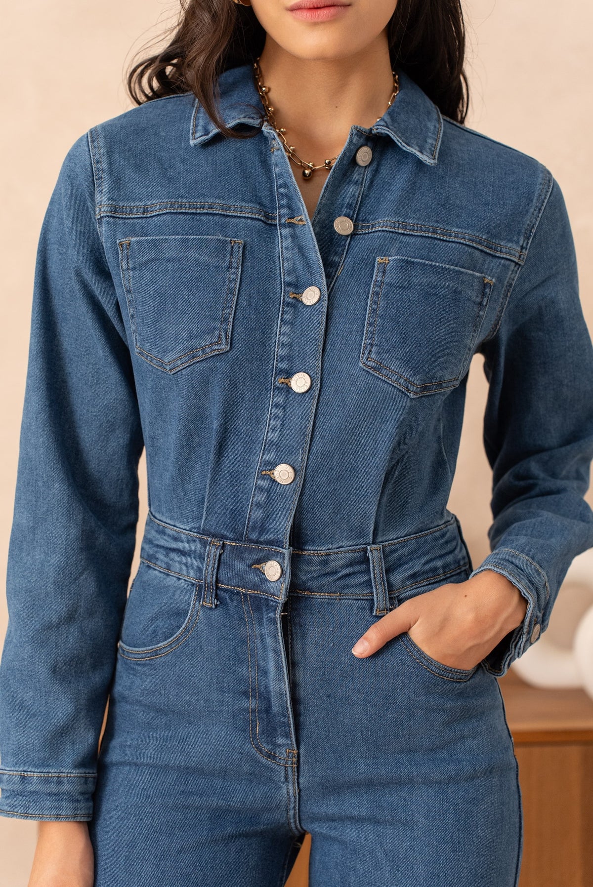 Zoe blue wash denim jumpsuit