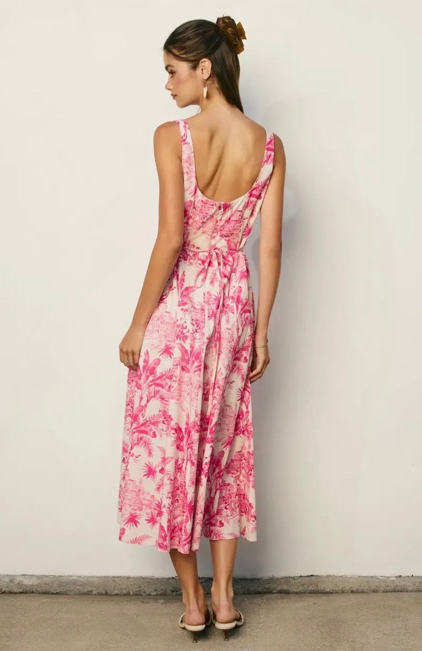 Laguna palm square neck panelled dress
