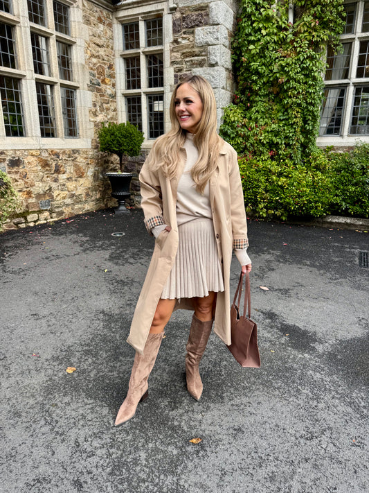 Edith taupe long check cuff trench