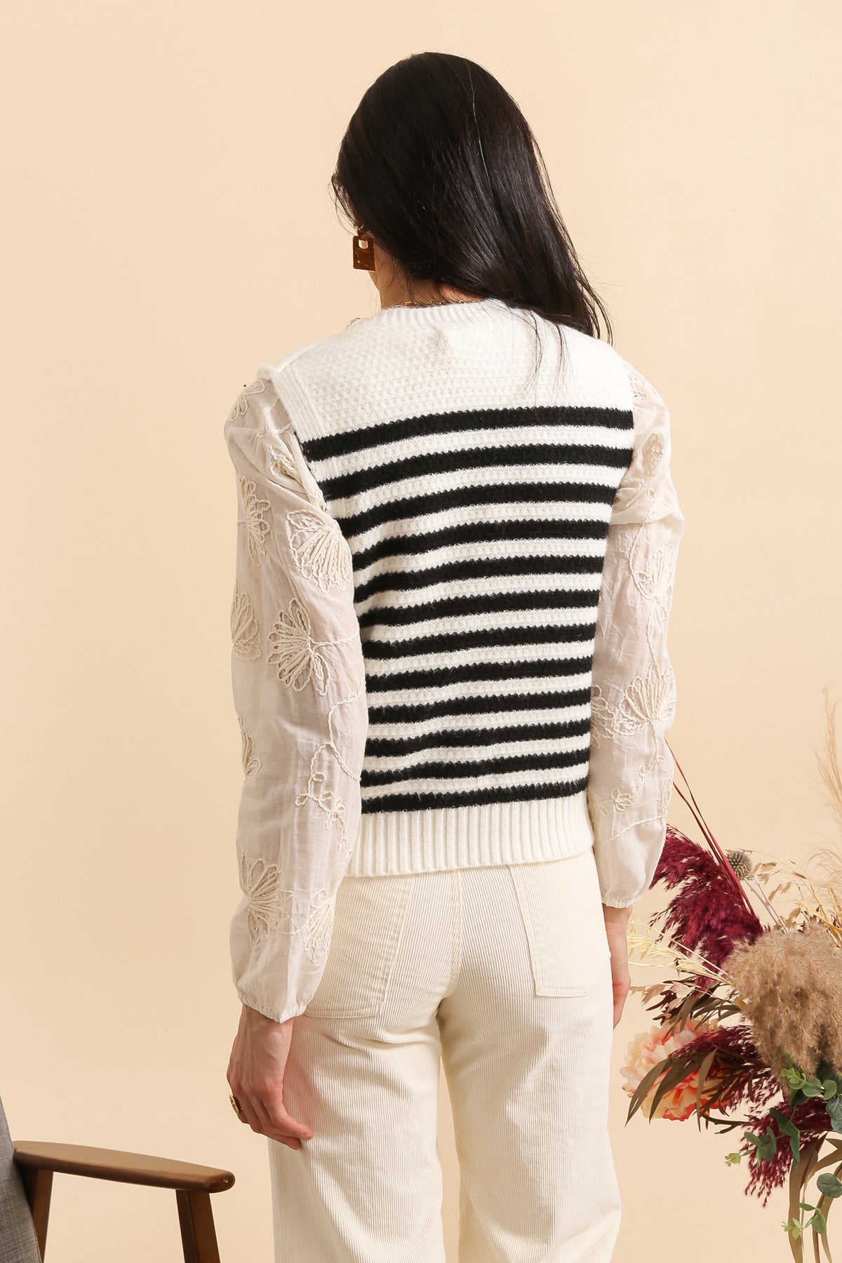 Mandy stripe sleeveless gilet with gold buttons