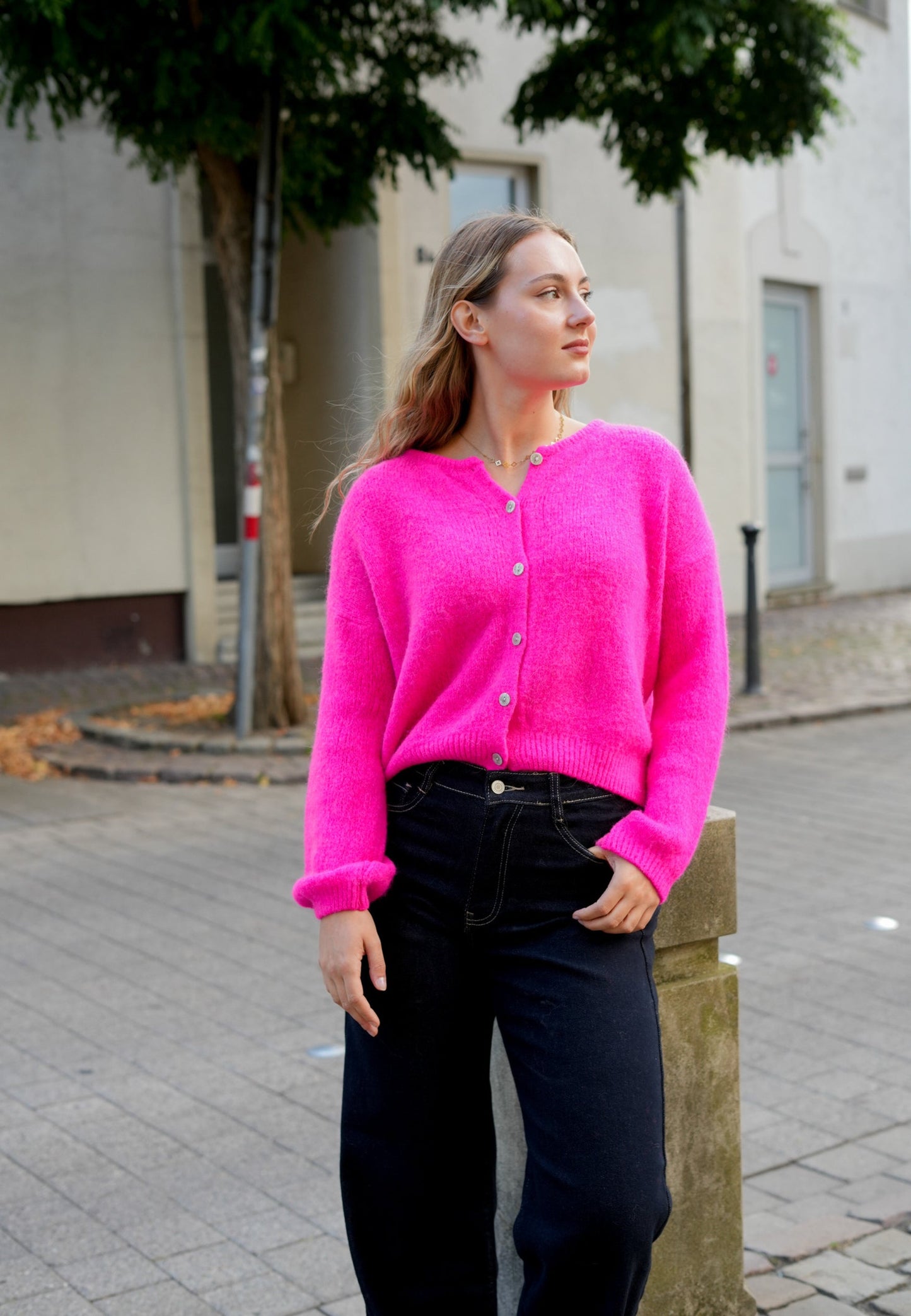 Harriet neon pink alpaca cardigan
