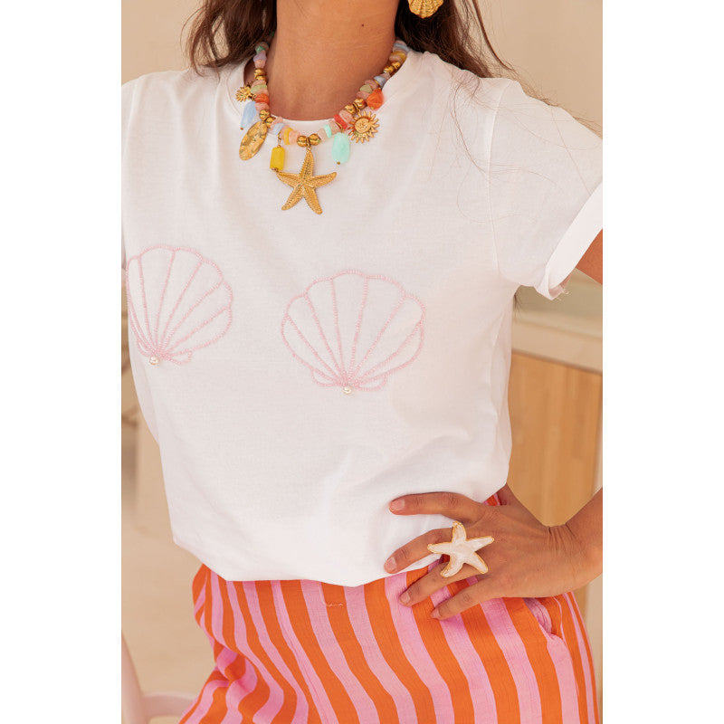 Seashells pink beaded pearl tshirt