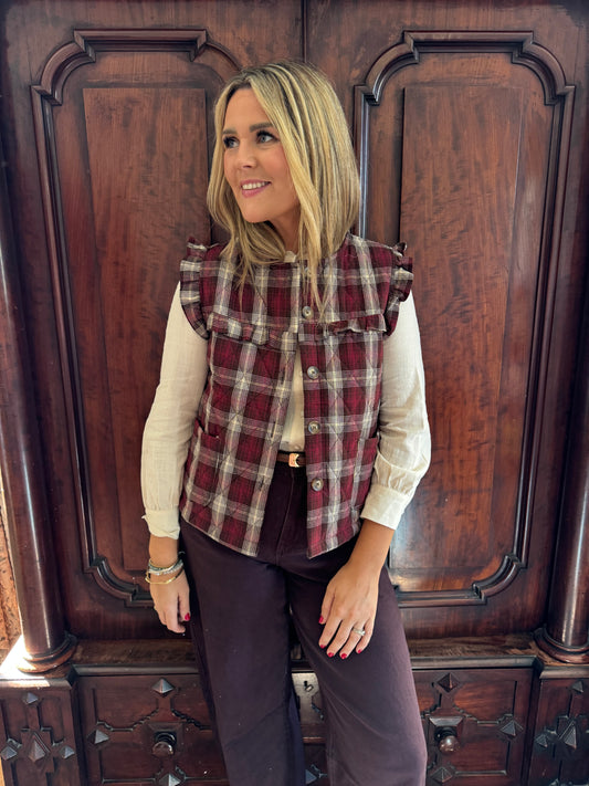 Billie tartan frill sleeve gilet