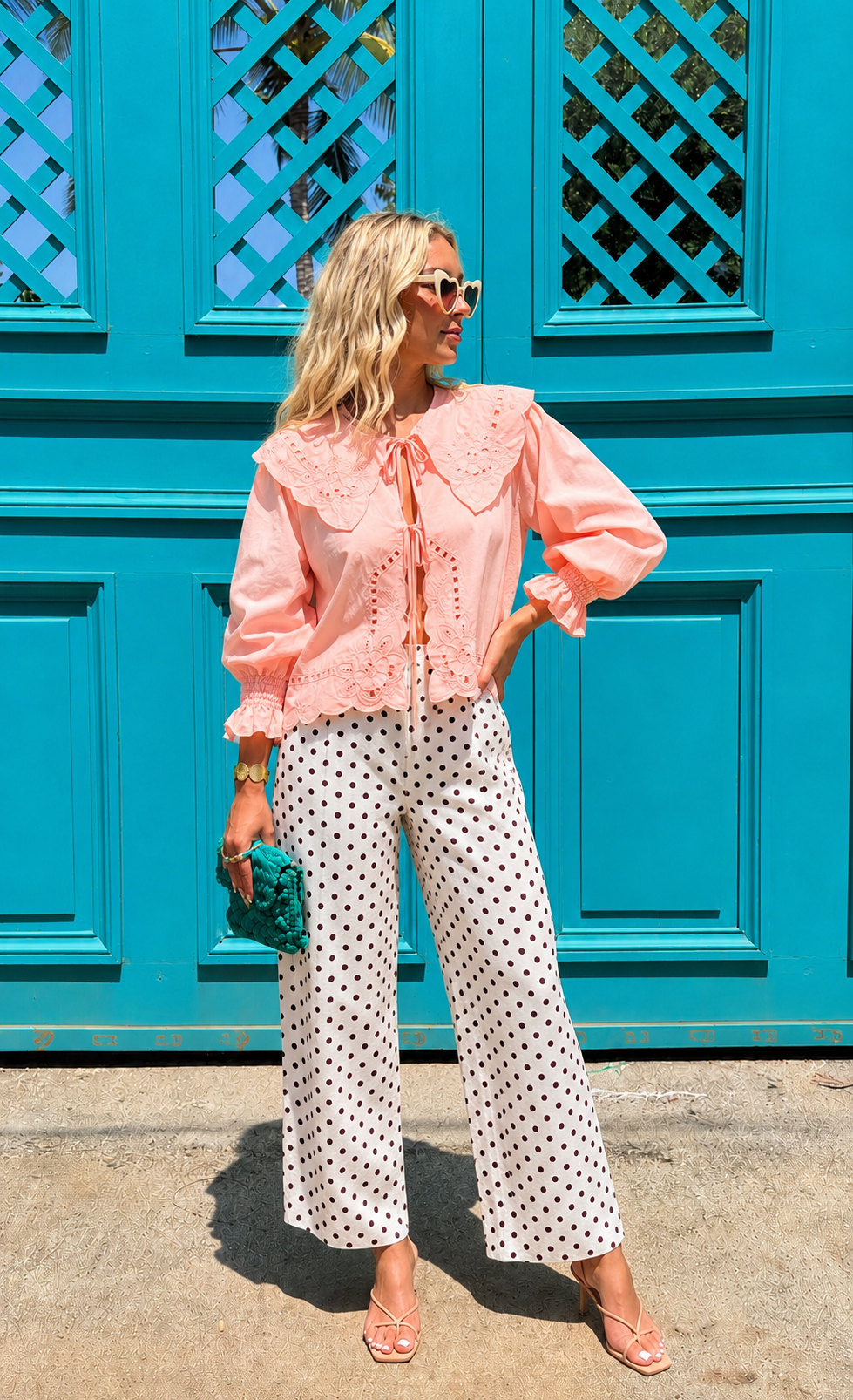 Tabitha coral Peter Pan collar blouse