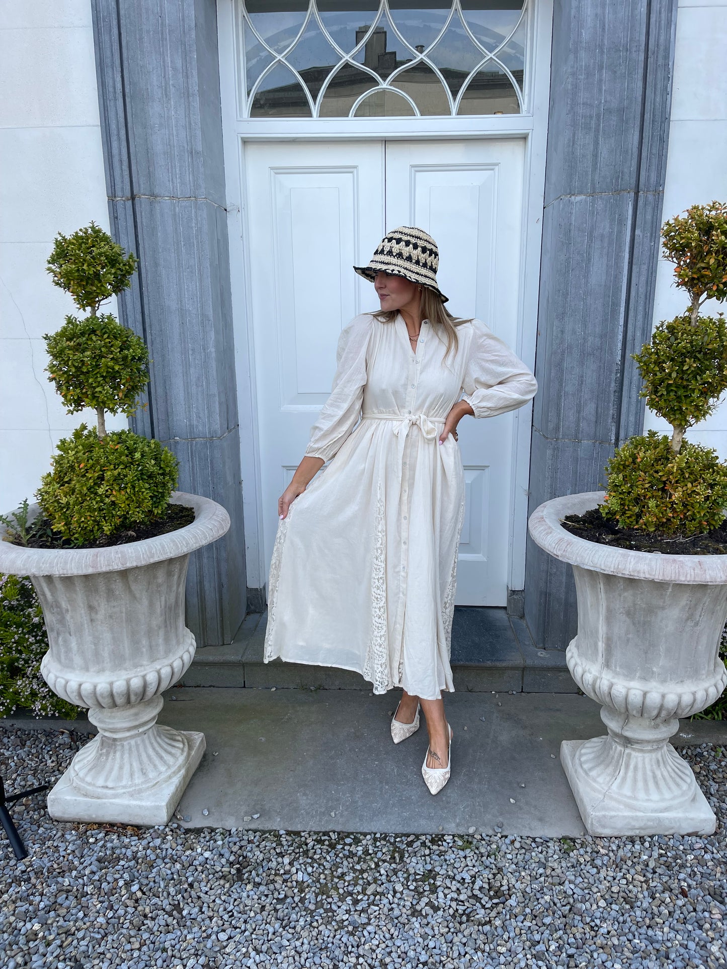 Amara cream puff sleeve long lace dress