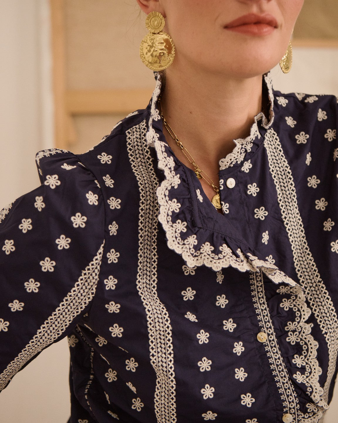 Molly navy embroidered blouse