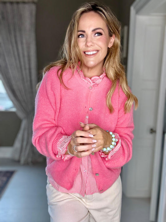 Harriet candy floss pink alpaca cardigan
