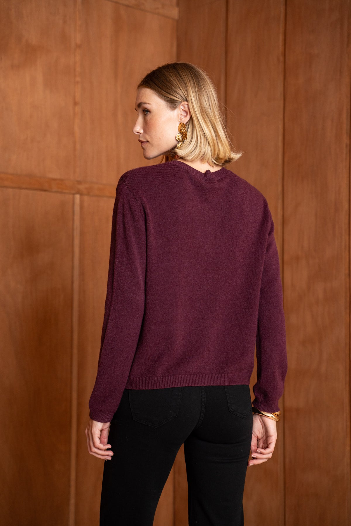 Ashley burgundy gold button cardigan