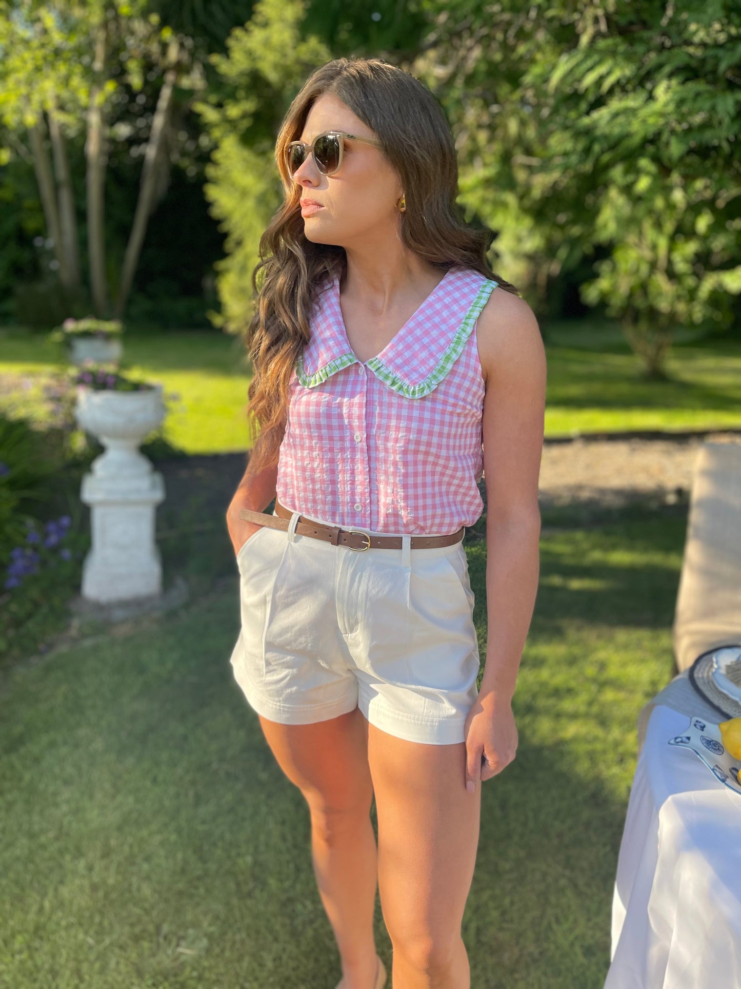 Cara white cotton shorts with belt
