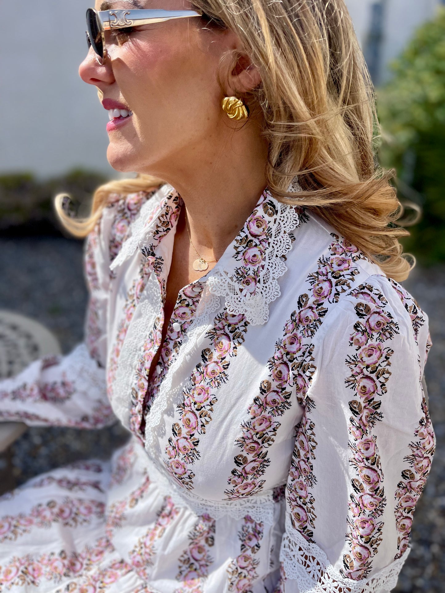YASPETREA lace tiered floral dress