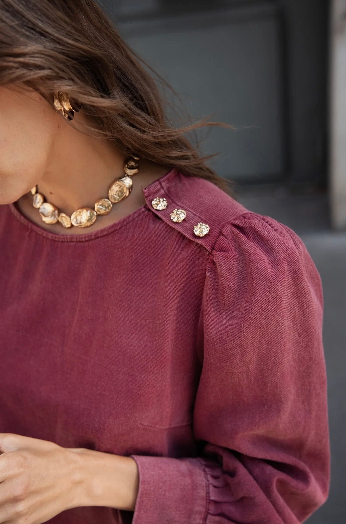 Celestine burgundy denim dress