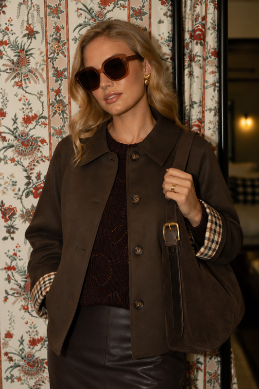 Chloe chocolate brown check short trench