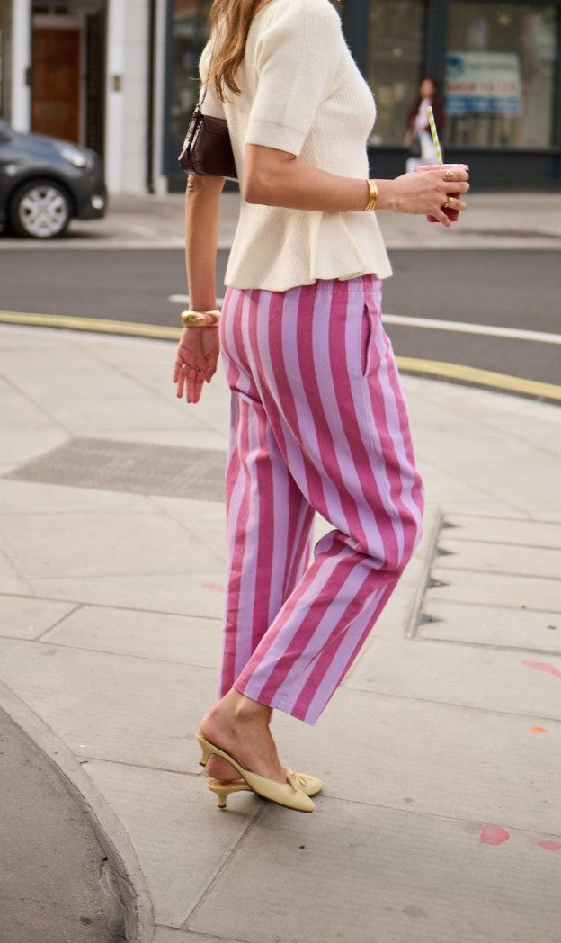 Eden pink and purple stripe barrel jeans