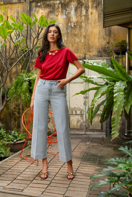 Wide leg light blue denim jeans