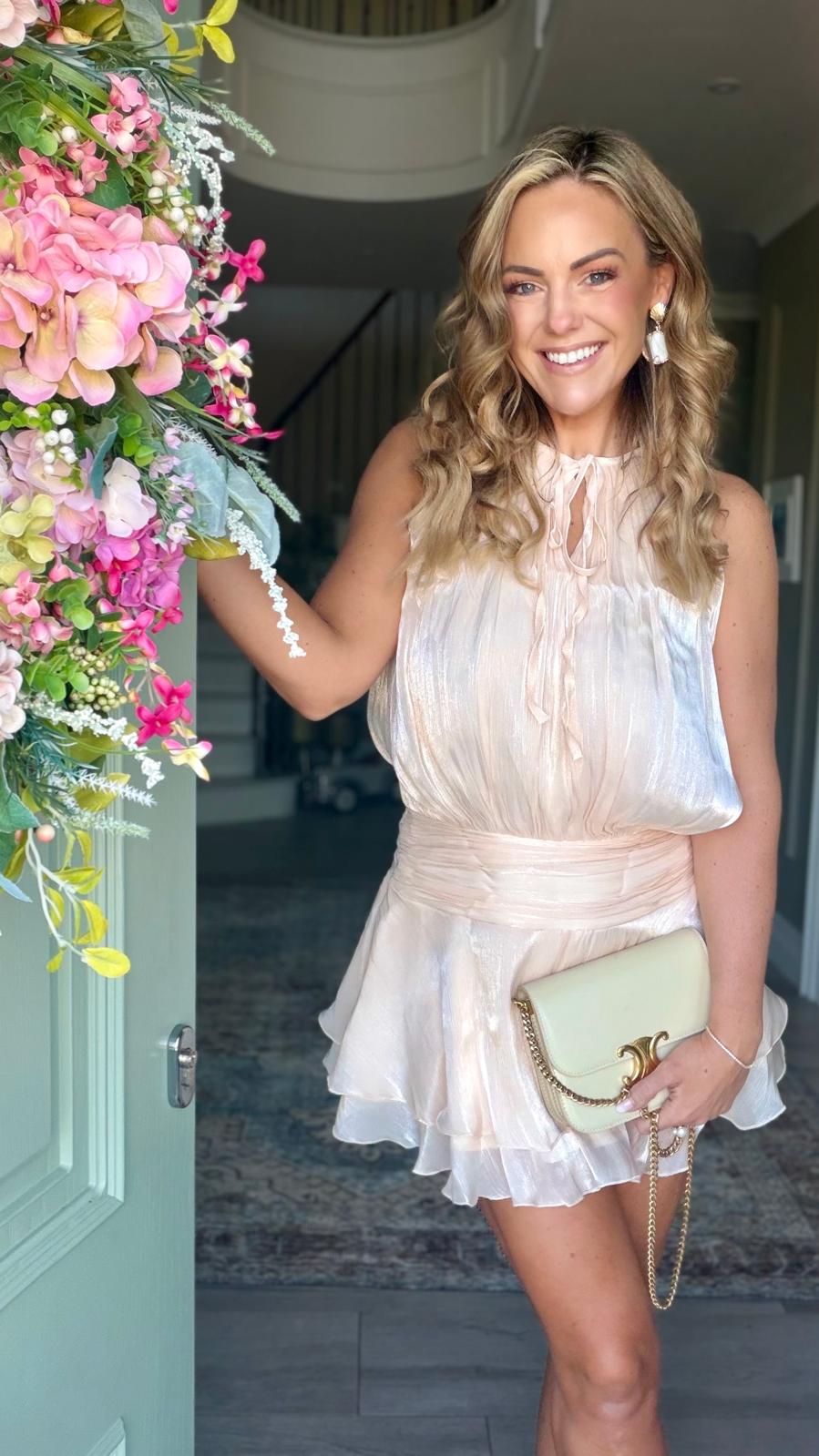 Tess silky beige mini dress