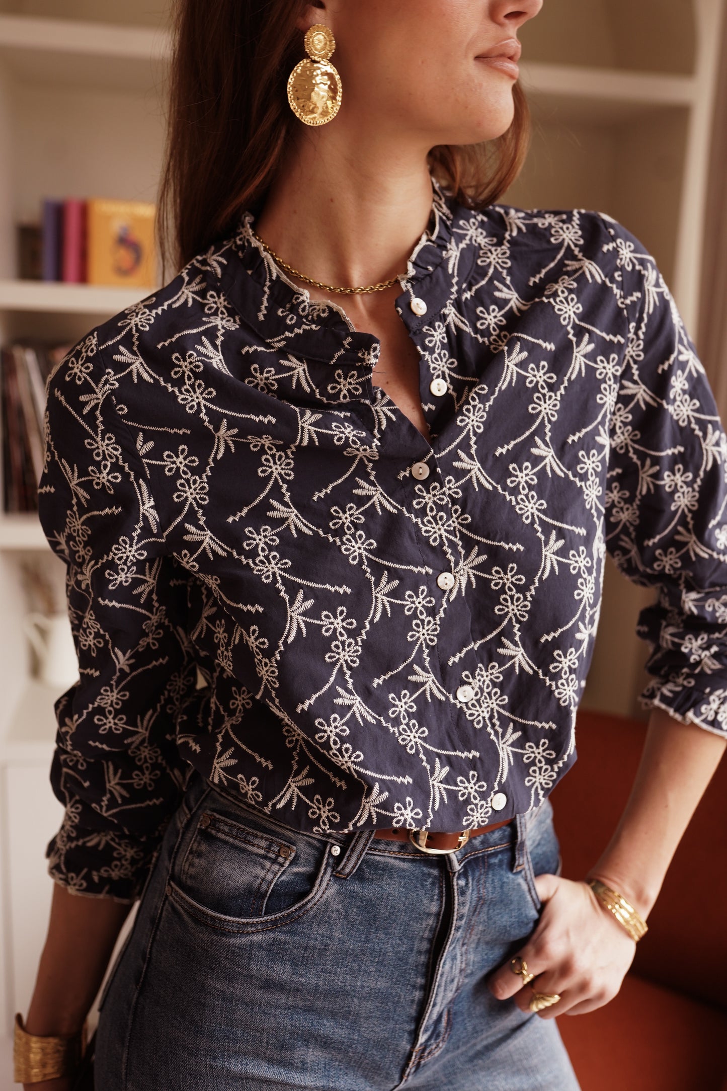 Kendra navy embroidered blouse