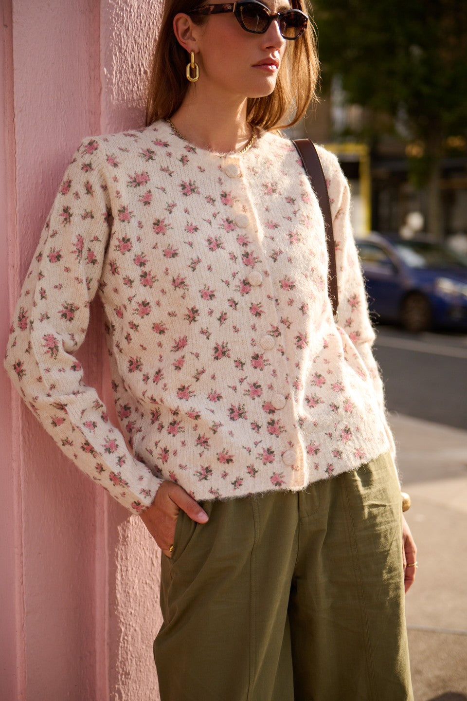 Amelia pink floral button cardigan