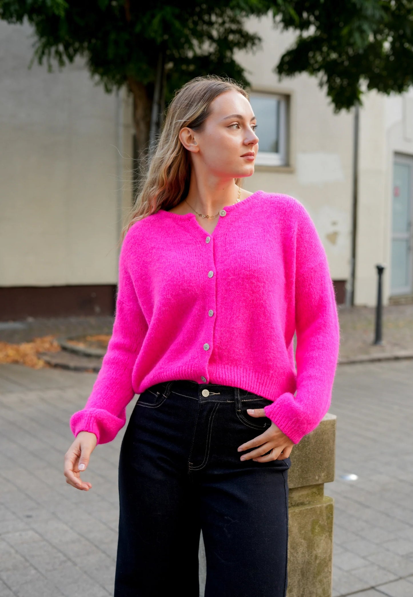 Harriet neon pink alpaca cardigan