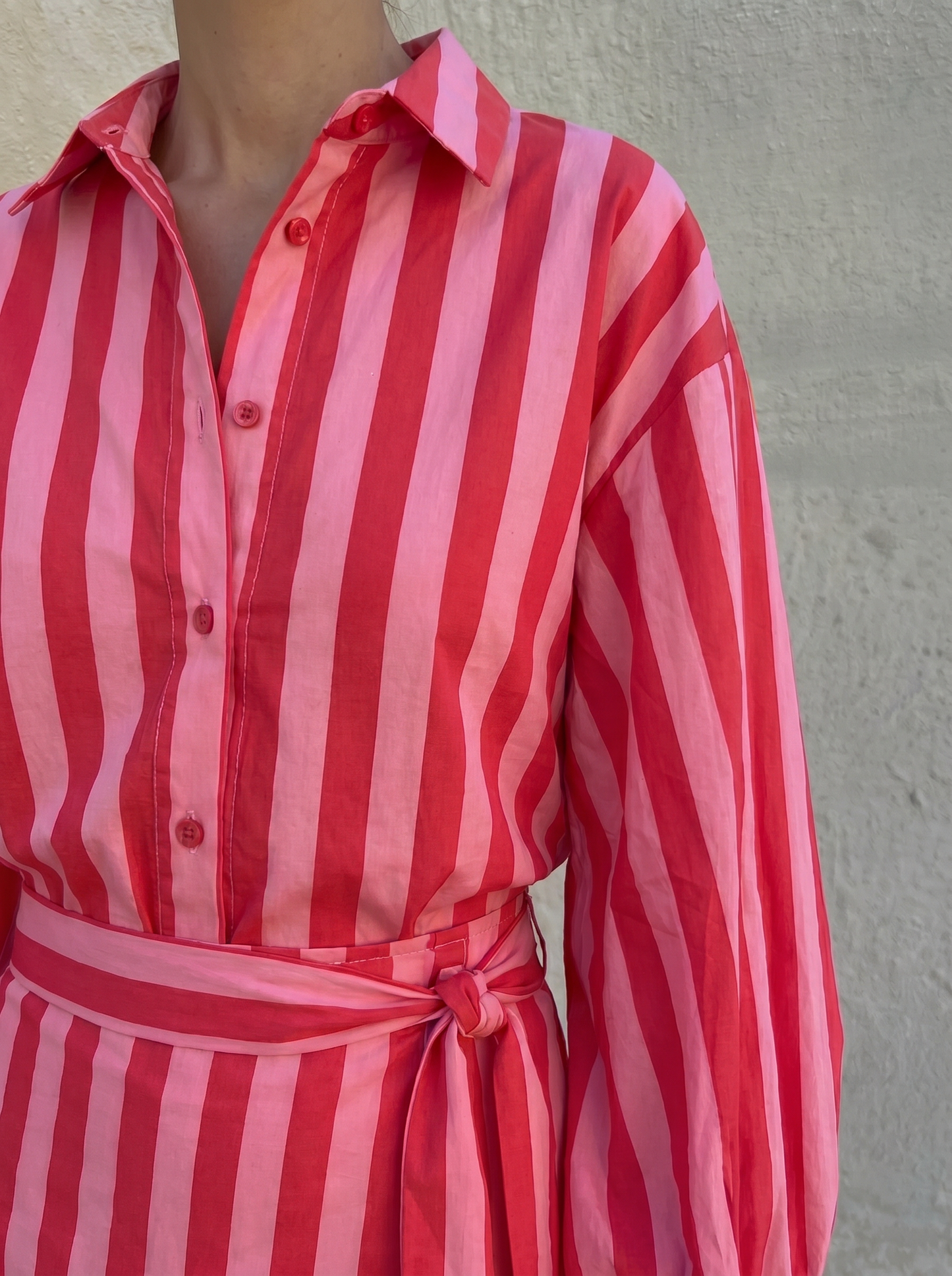 Lara red and pink stripe skirt and blouse set