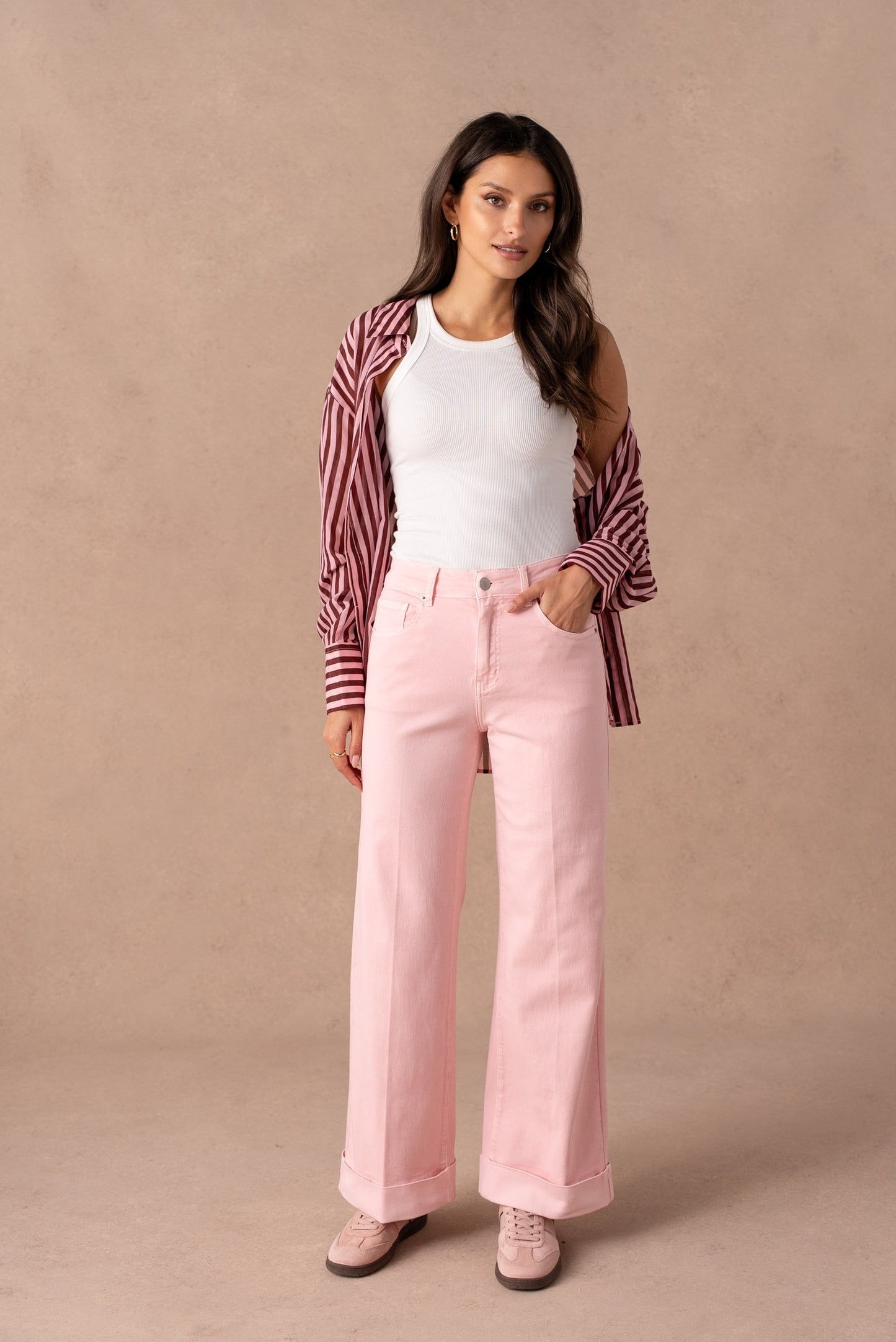 Aoife pink wide leg turn up jeans