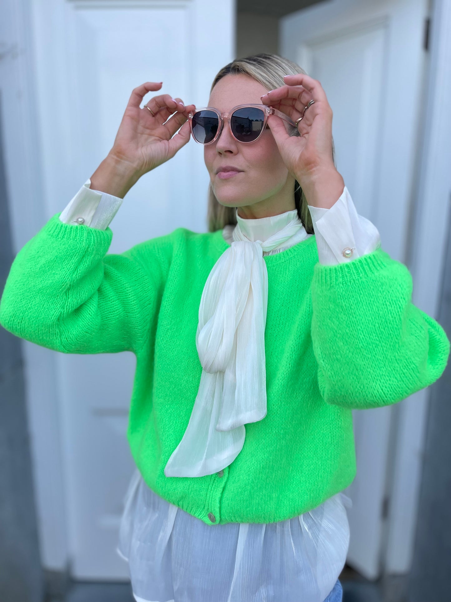 Riley 20% mohair neon green cardigan