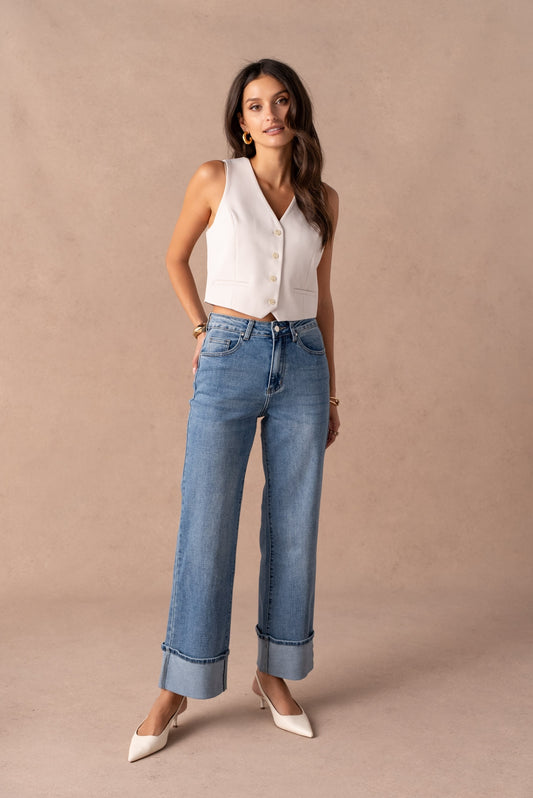 Eva blue turn up wide leg jeans
