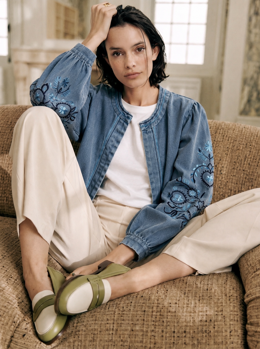 Cecilia blue denim floral boho jacket