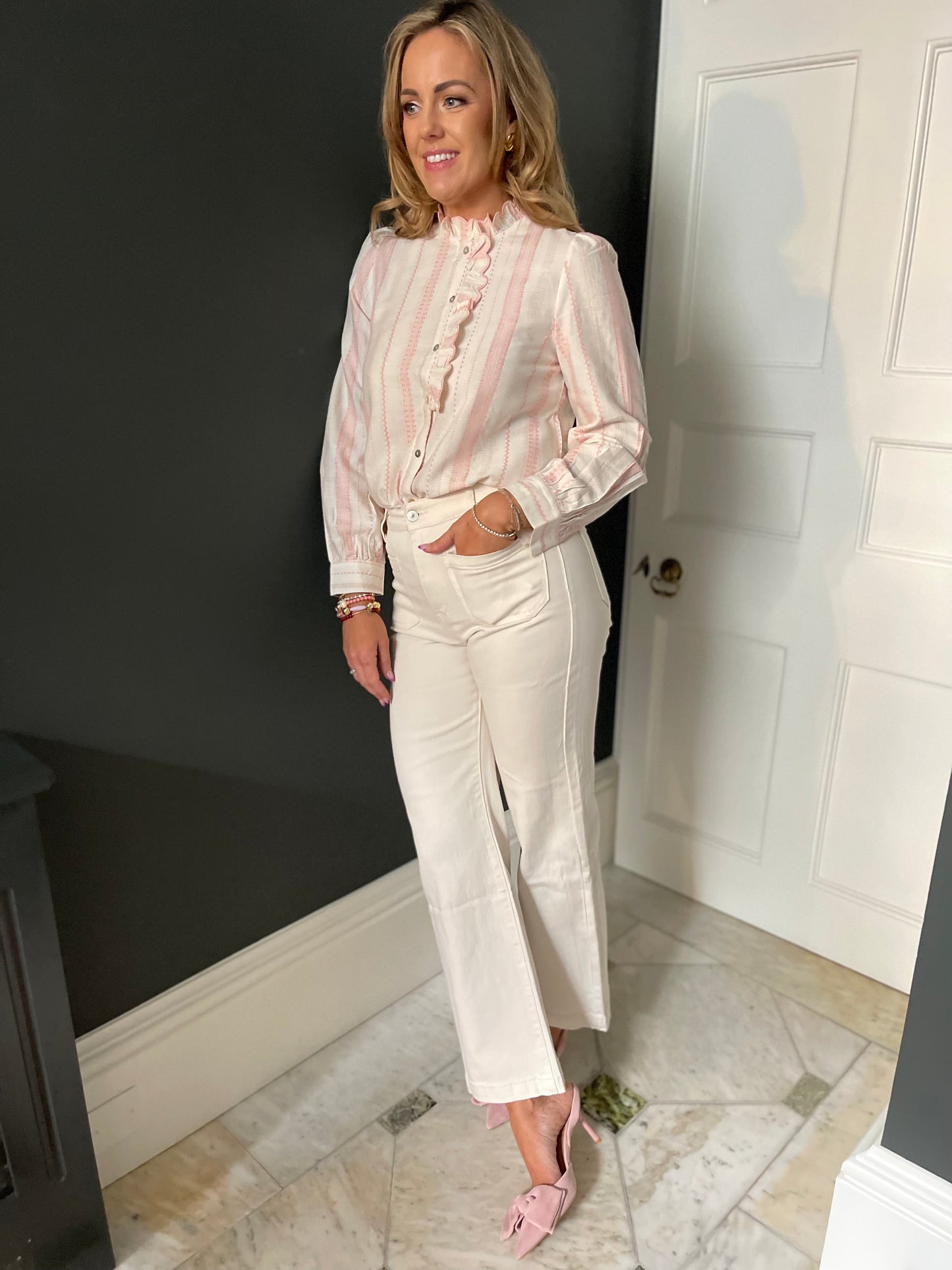 Georgia ecru wide leg jeans