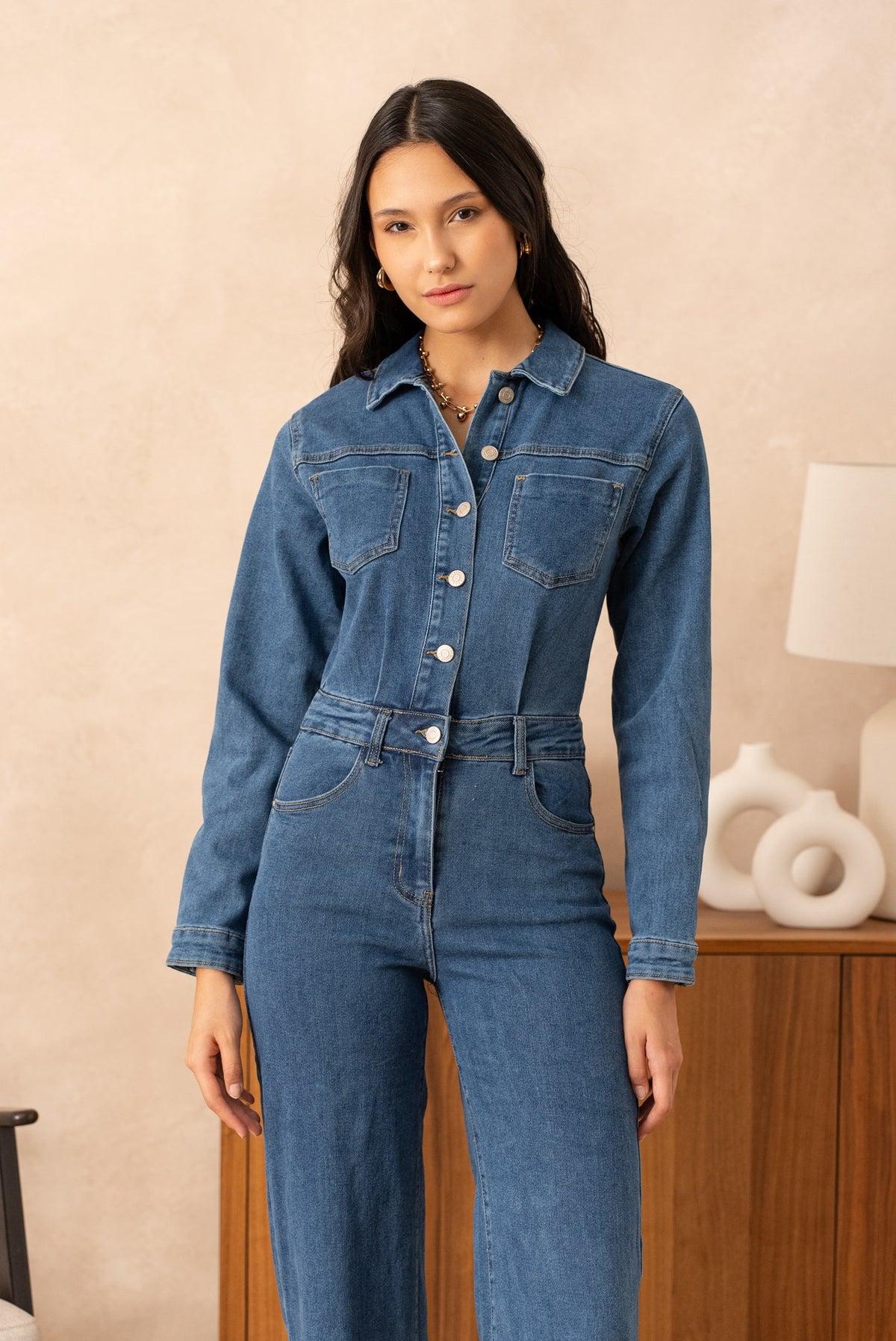 Zoe blue wash denim jumpsuit