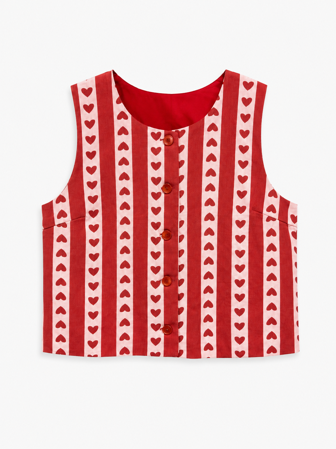 Maggie pink heart print red denim top