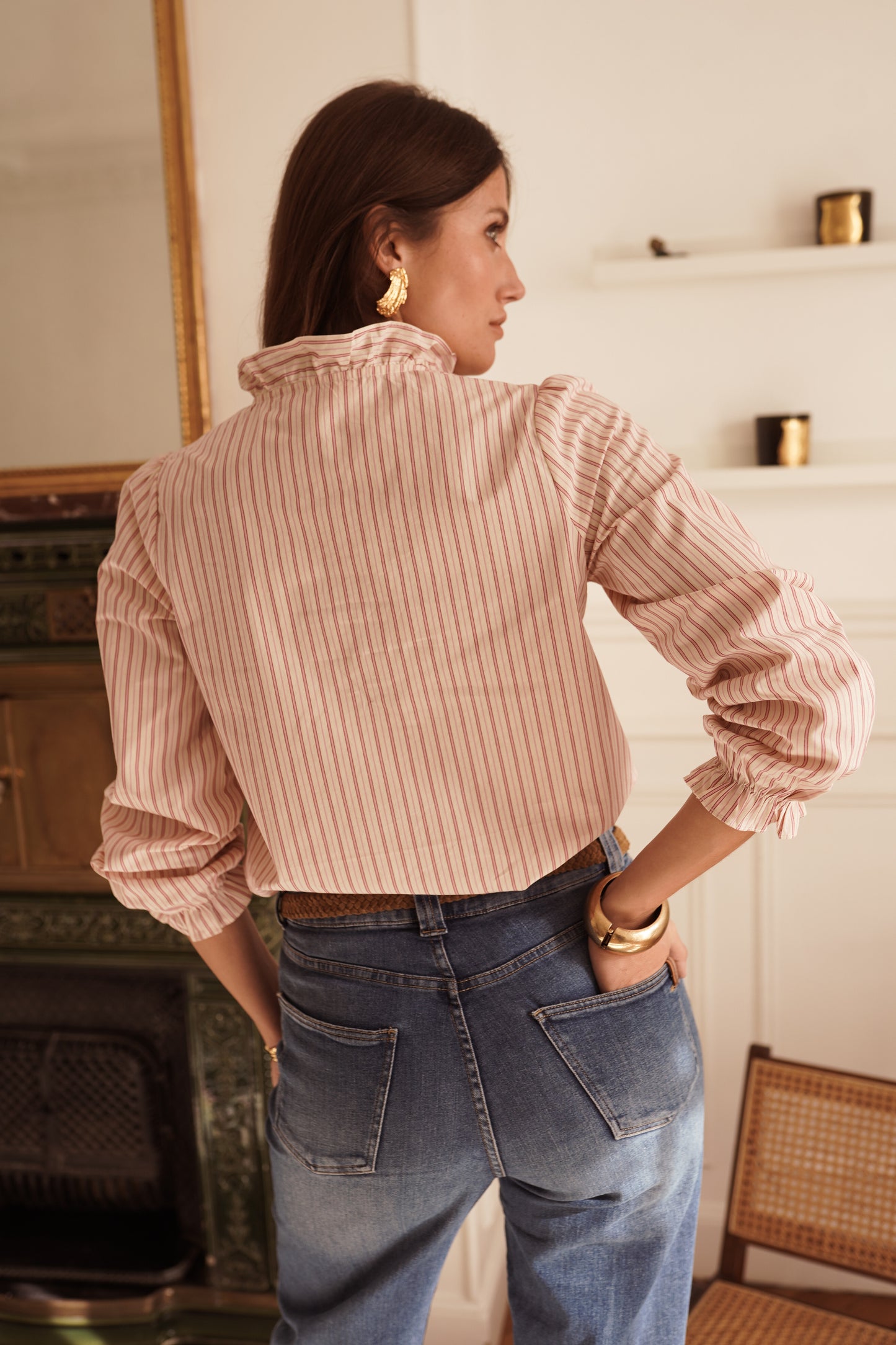 Simone pink striped cotton blouse