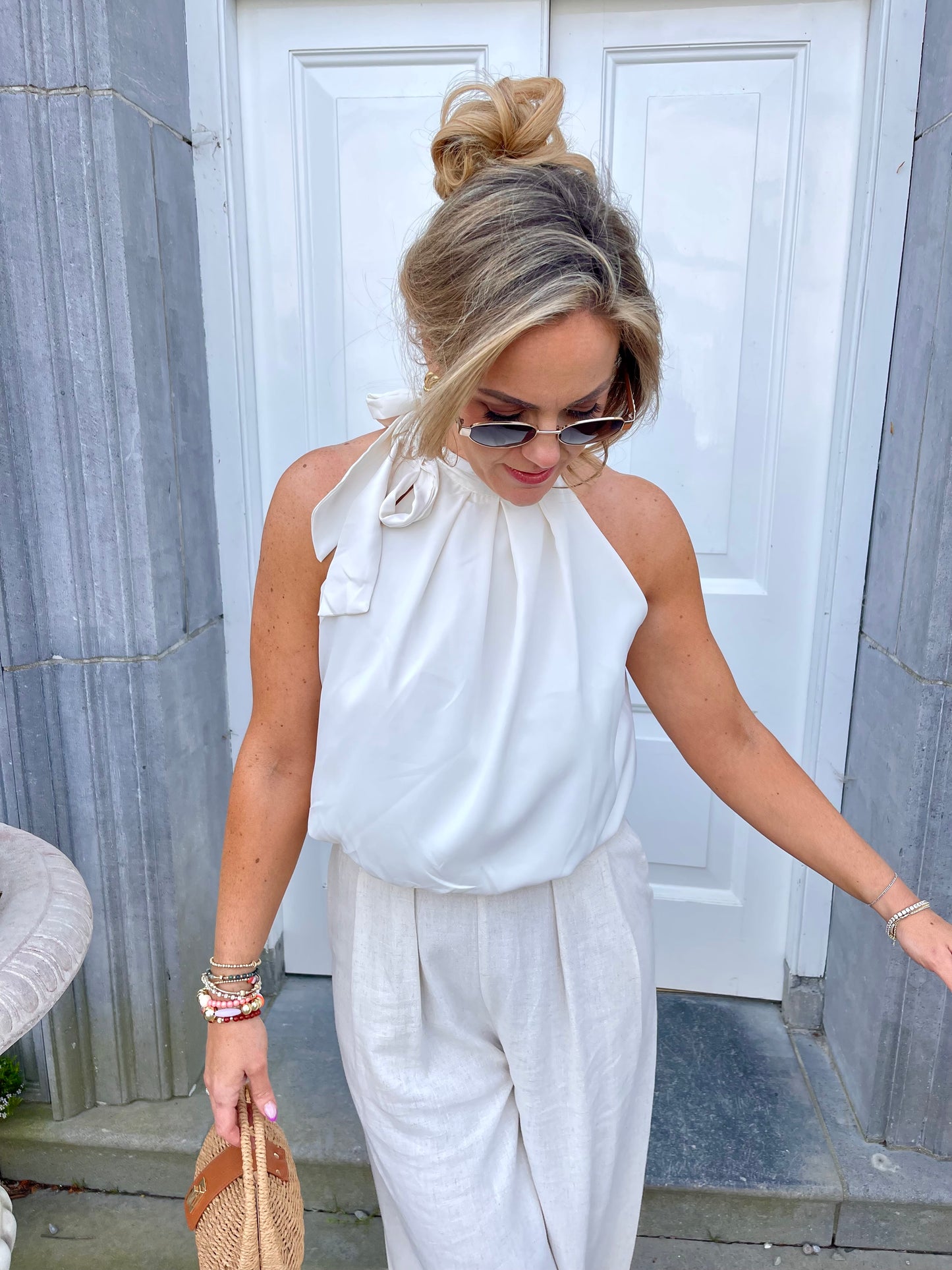 Marie flowy linen trousers with elastic waistband