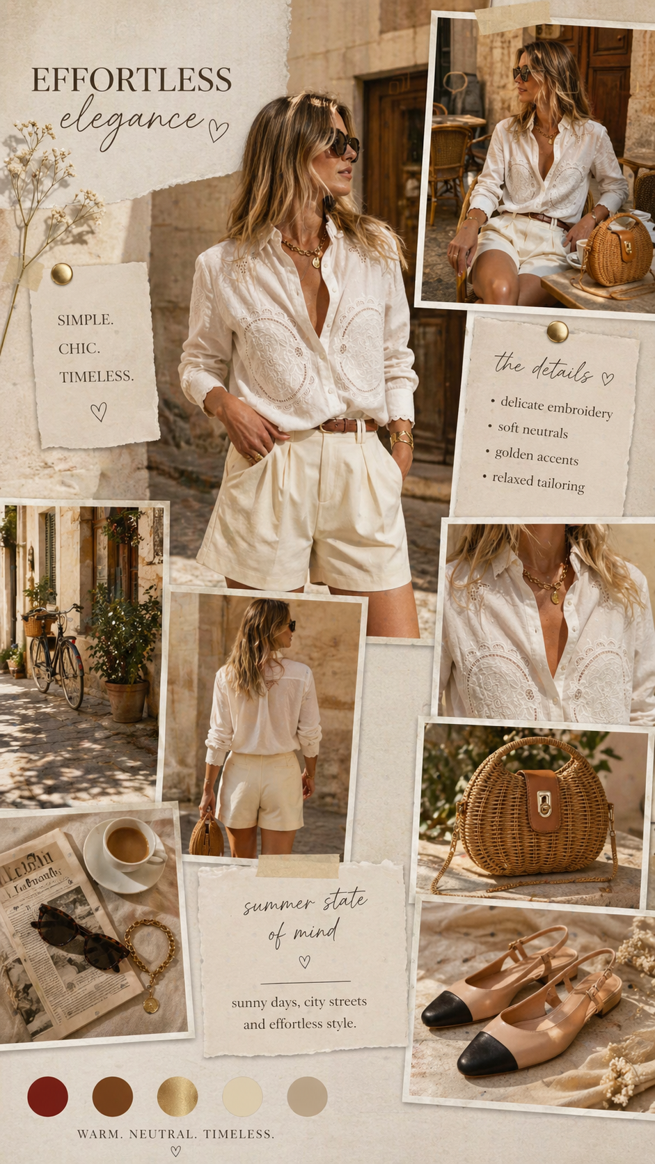 Cara light beige cotton shorts with belt
