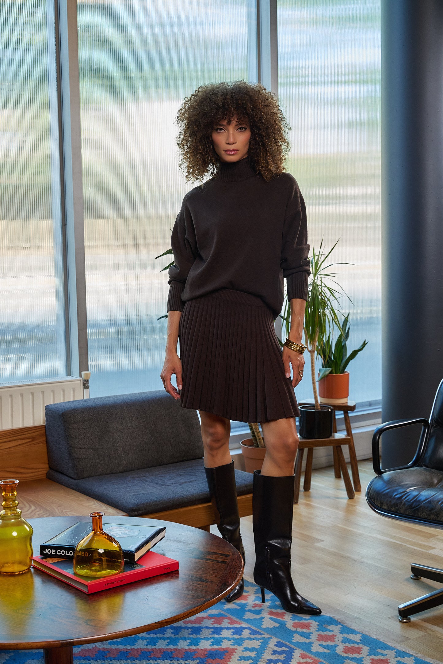 Preorder Elise chocolate brown short pleated skirt